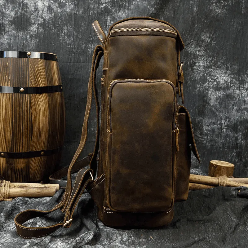 Mens Weekender Leather Backpack Great Outdoor Travel Bag