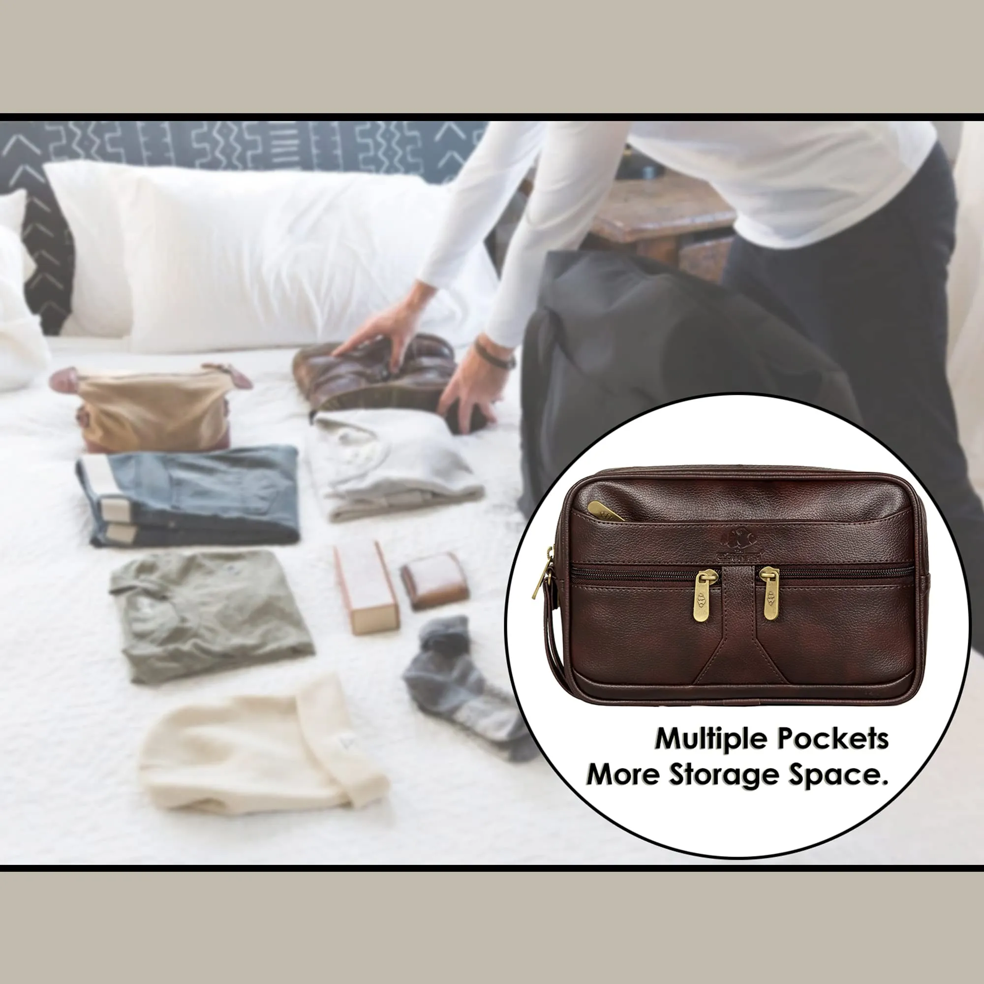 Multipurpose Travel Pouch Clutch with Stylish Design | 2 Compartments | Dark Brown
