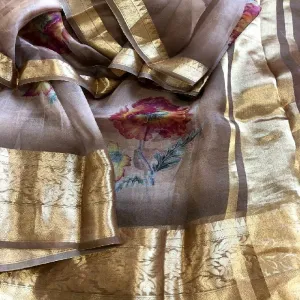 Neutral Digital Printed Organza Saree