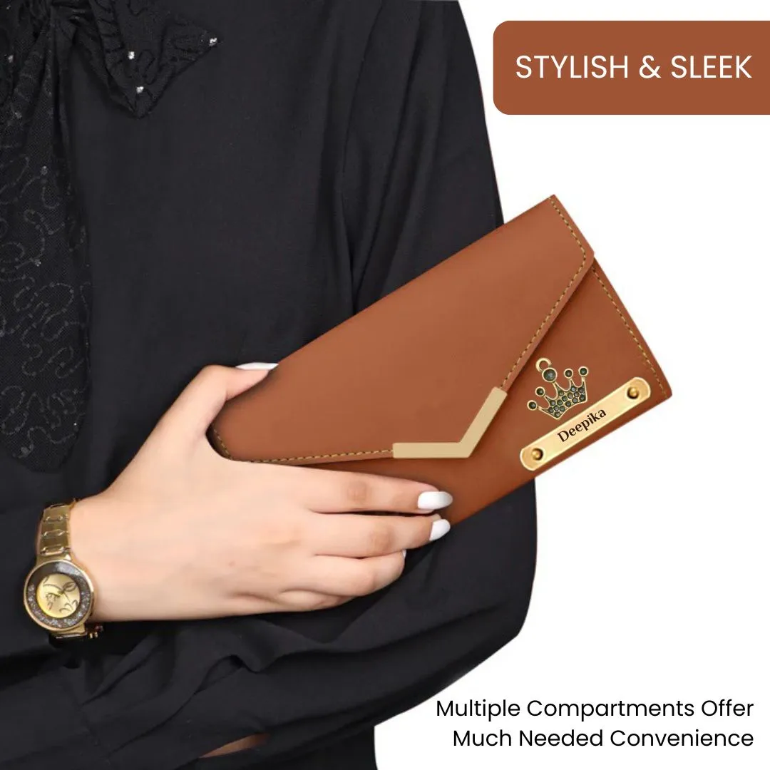 Personalized 4-in-1 Ladies Wallet, Travel Pouch, Luggage Tag & Passport Cover Set -Tan