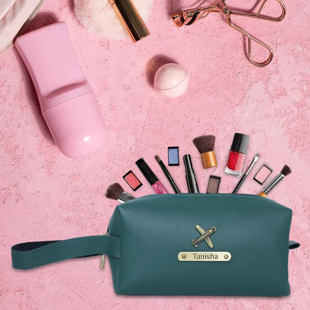 Personalized Travel Pouch with Name & Charm – Customized Utility Pouch for Women & Men - Green