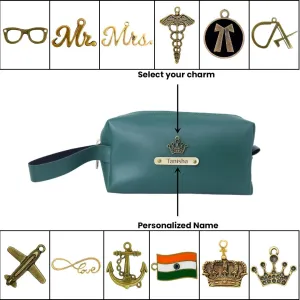 Personalized Travel Pouch with Name & Charm – Customized Utility Pouch for Women & Men - Green