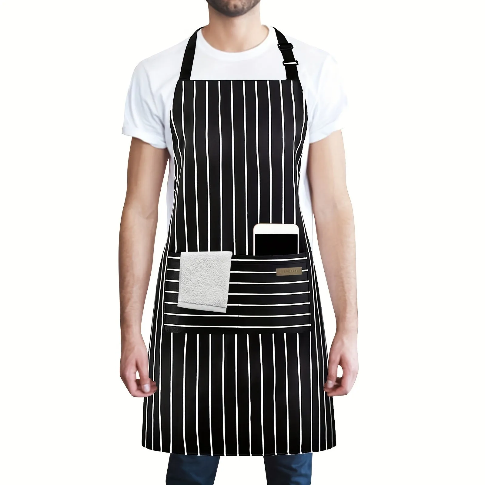 "Unisex Black Apron - Single Piece, Adjustable Bib Design with 2 Pockets, Ideal for Cooking, Baking, Gardening, Restaurant, BBQ - Cotton Linen Chef's Apron for Men and Women"