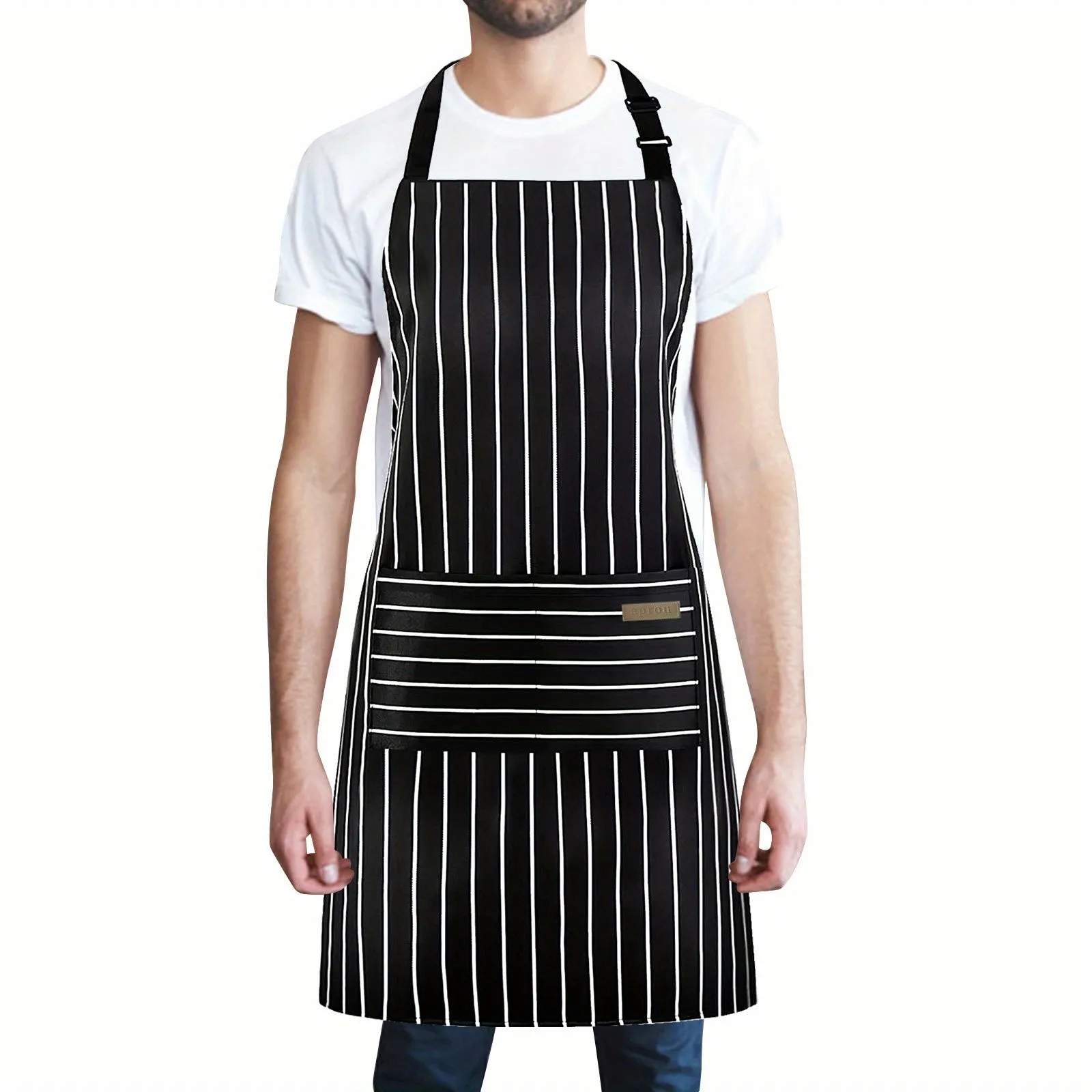"Unisex Black Apron - Single Piece, Adjustable Bib Design with 2 Pockets, Ideal for Cooking, Baking, Gardening, Restaurant, BBQ - Cotton Linen Chef's Apron for Men and Women"