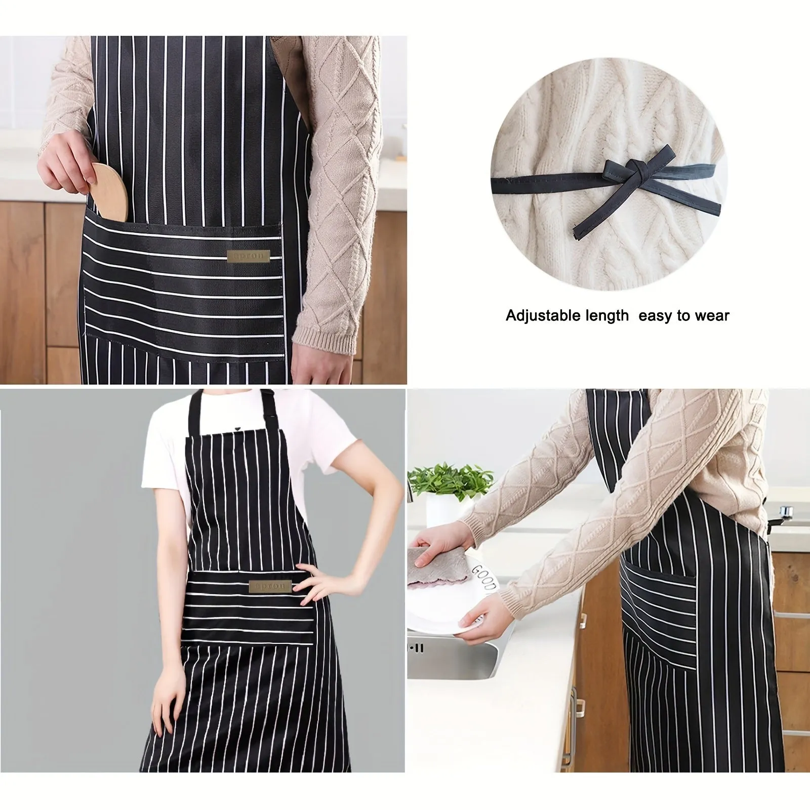 "Unisex Black Apron - Single Piece, Adjustable Bib Design with 2 Pockets, Ideal for Cooking, Baking, Gardening, Restaurant, BBQ - Cotton Linen Chef's Apron for Men and Women"