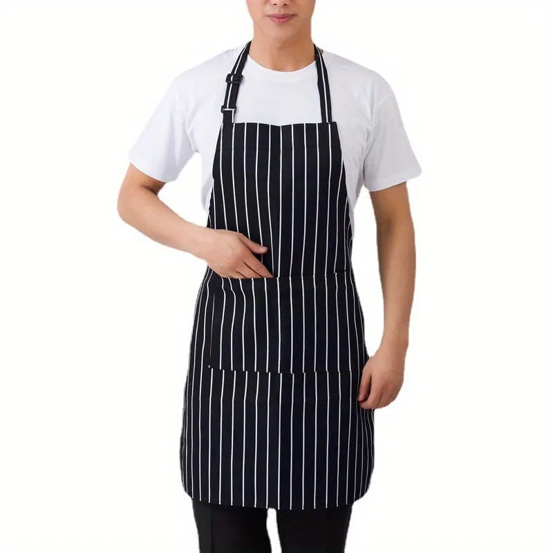 "Unisex Black Apron - Single Piece, Adjustable Bib Design with 2 Pockets, Ideal for Cooking, Baking, Gardening, Restaurant, BBQ - Cotton Linen Chef's Apron for Men and Women"