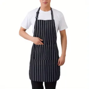 "Unisex Black Apron - Single Piece, Adjustable Bib Design with 2 Pockets, Ideal for Cooking, Baking, Gardening, Restaurant, BBQ - Cotton Linen Chef's Apron for Men and Women"