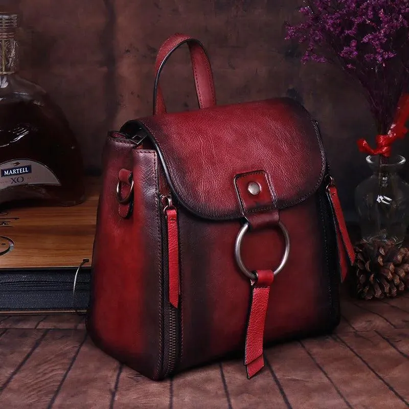 Retro Design Womens High Quality Leather Backpack Daypack
