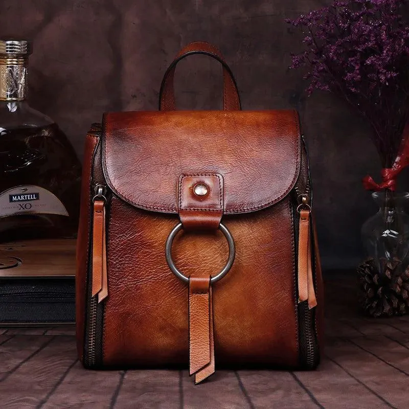 Retro Design Womens High Quality Leather Backpack Daypack