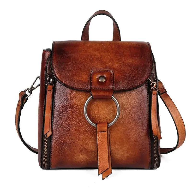 Retro Design Womens High Quality Leather Backpack Daypack