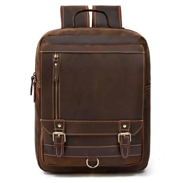 Retro Style Large Leather Backpack Genuine Leather