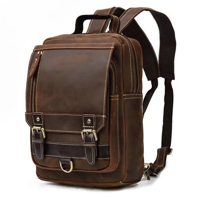 Retro Style Large Leather Backpack Genuine Leather