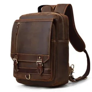 Retro Style Large Leather Backpack Genuine Leather