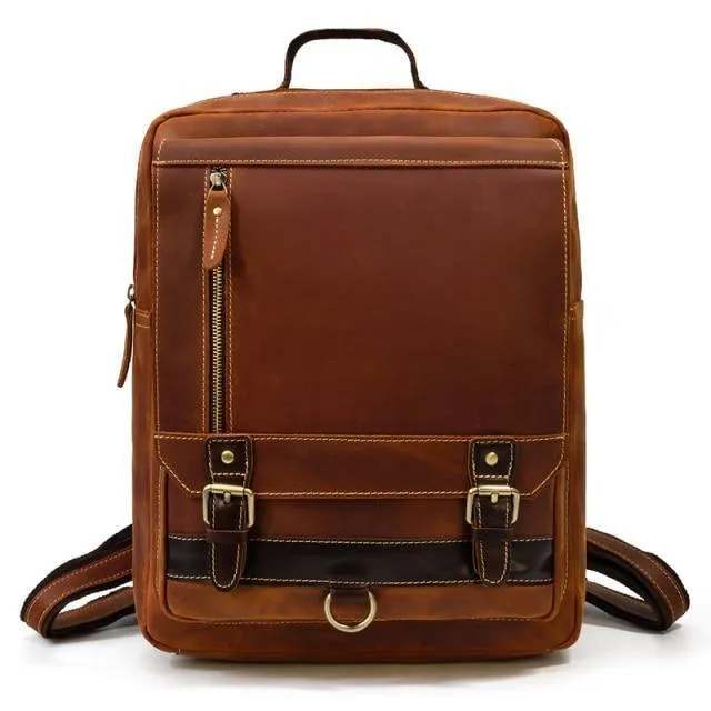 Retro Style Large Leather Backpack Genuine Leather