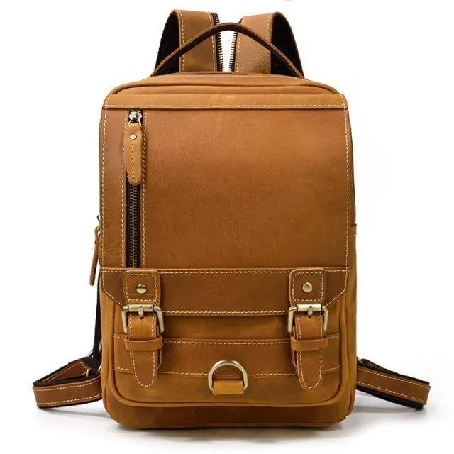 Retro Style Large Leather Backpack Genuine Leather