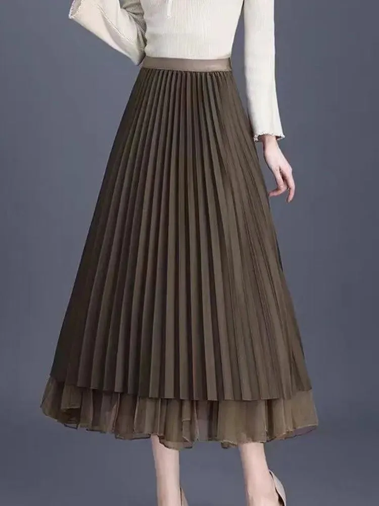 Reversible High-Waist Pleated Skirt