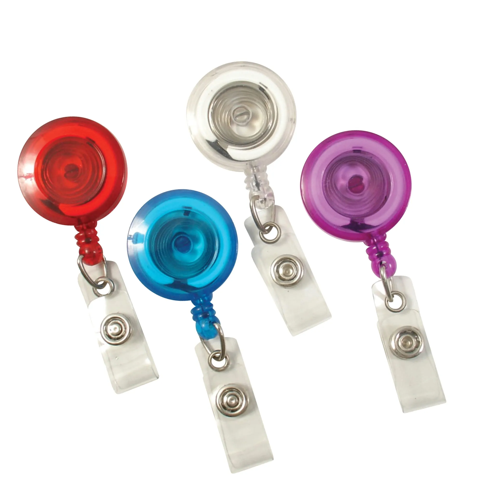 SICURIX Translucent ID Badge Reels Round Belt Clip Strap 4 Pack RED BLUE CLEAR PURPLE (68884)