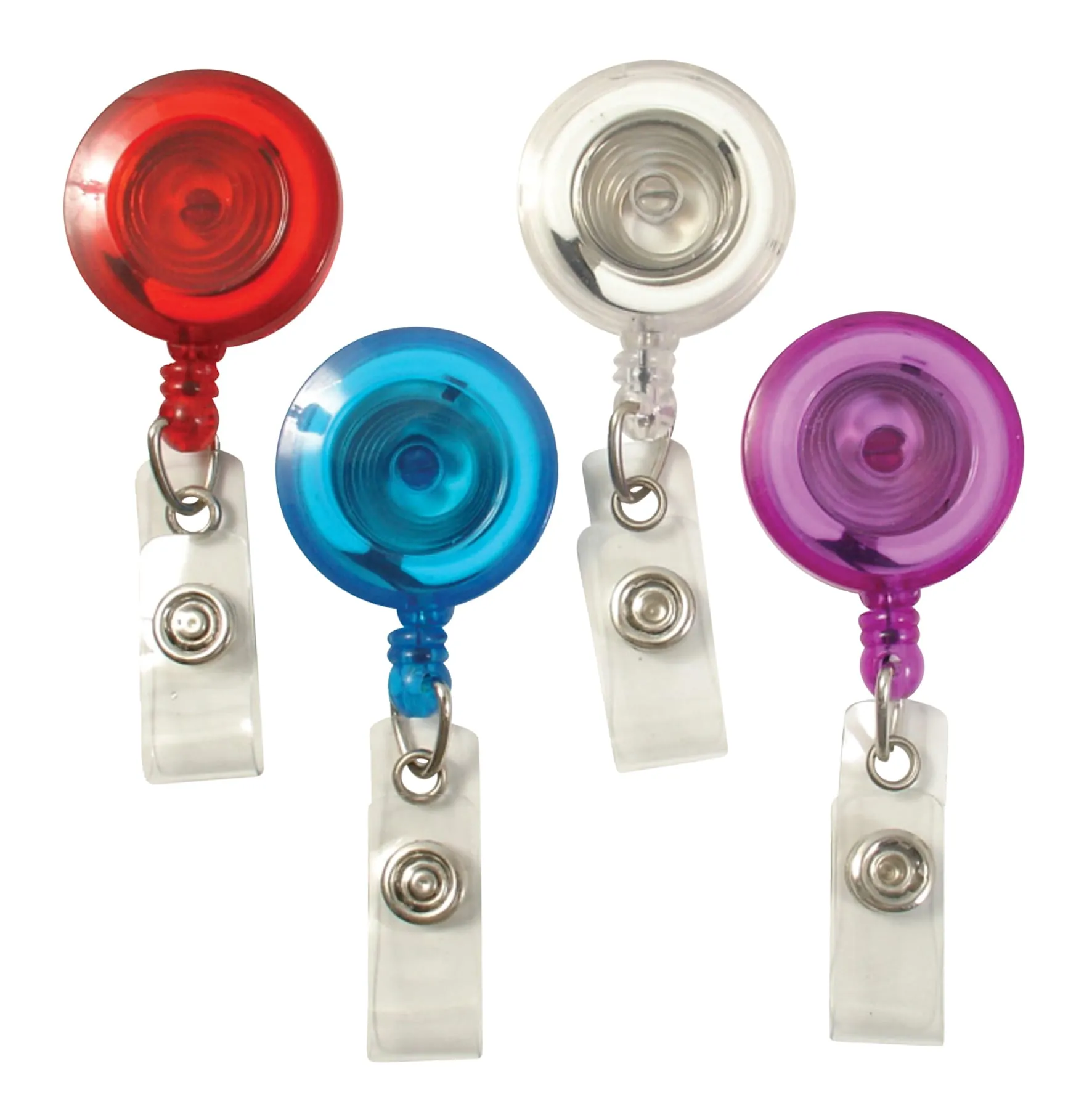 SICURIX Translucent ID Badge Reels Round Belt Clip Strap 4 Pack RED BLUE CLEAR PURPLE (68884)