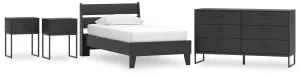 Socalle Twin Panel Platform Bed with Dresser and 2 Nightstands in Black