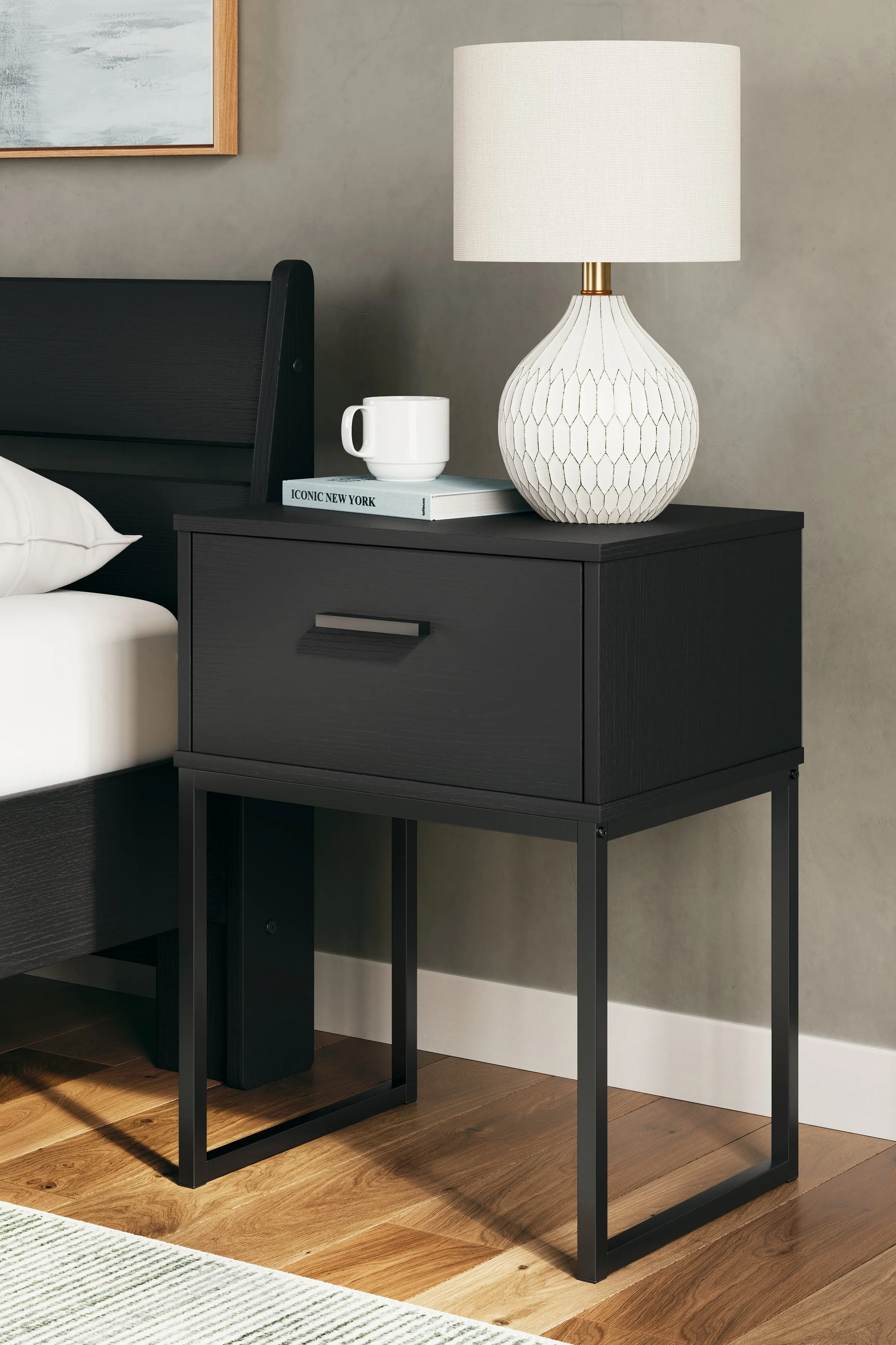Socalle Twin Panel Platform Bed with Dresser and 2 Nightstands in Black