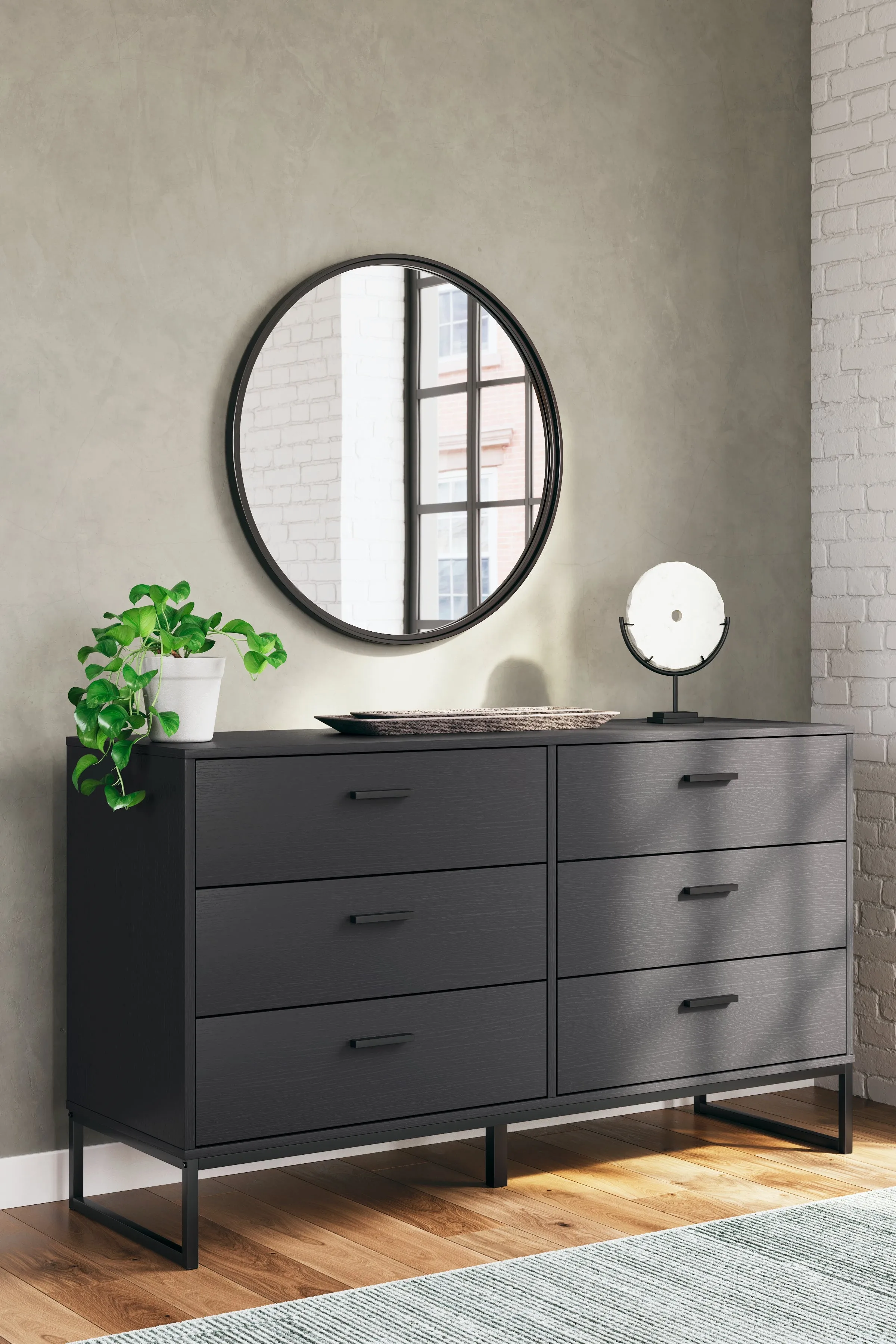 Socalle Twin Panel Platform Bed with Dresser and 2 Nightstands in Black