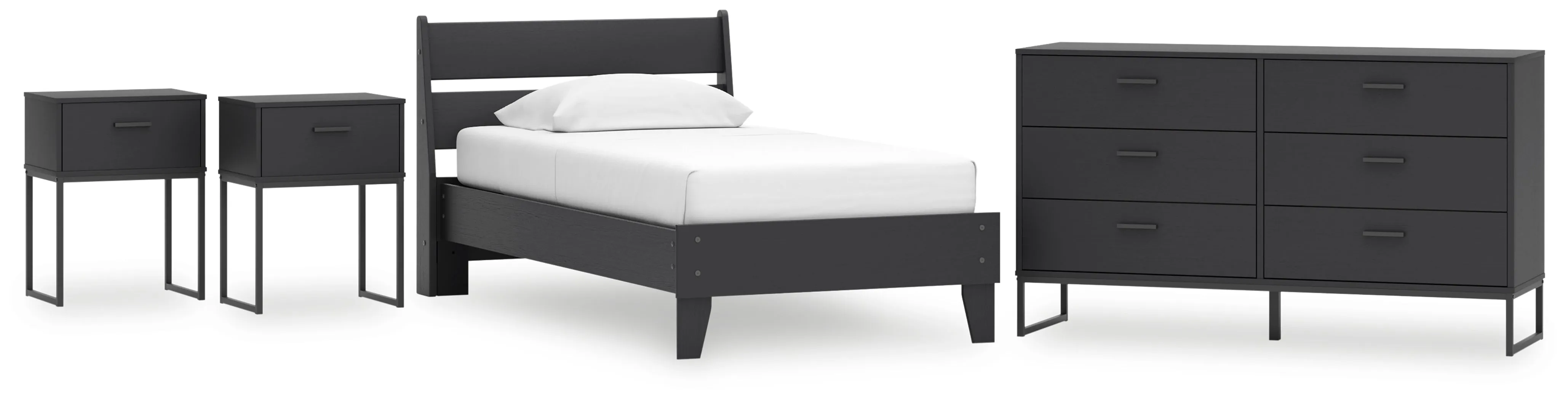 Socalle Twin Panel Platform Bed with Dresser and 2 Nightstands in Black