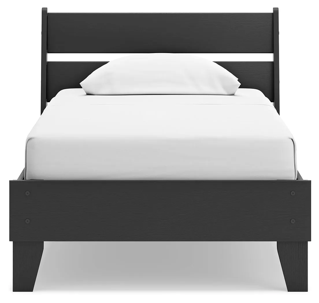 Socalle Twin Panel Platform Bed with Dresser and 2 Nightstands in Black