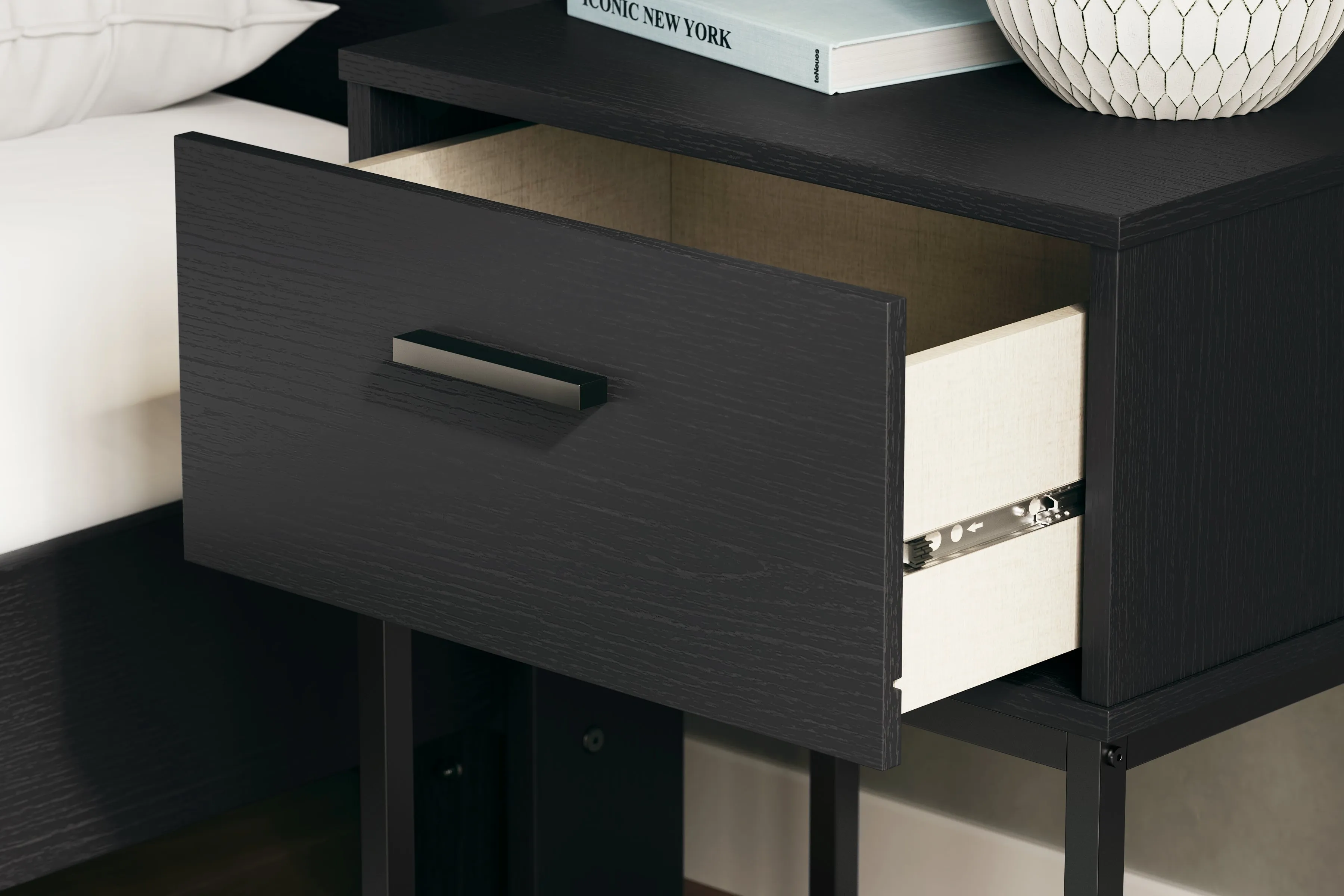 Socalle Twin Panel Platform Bed with Dresser and 2 Nightstands in Black