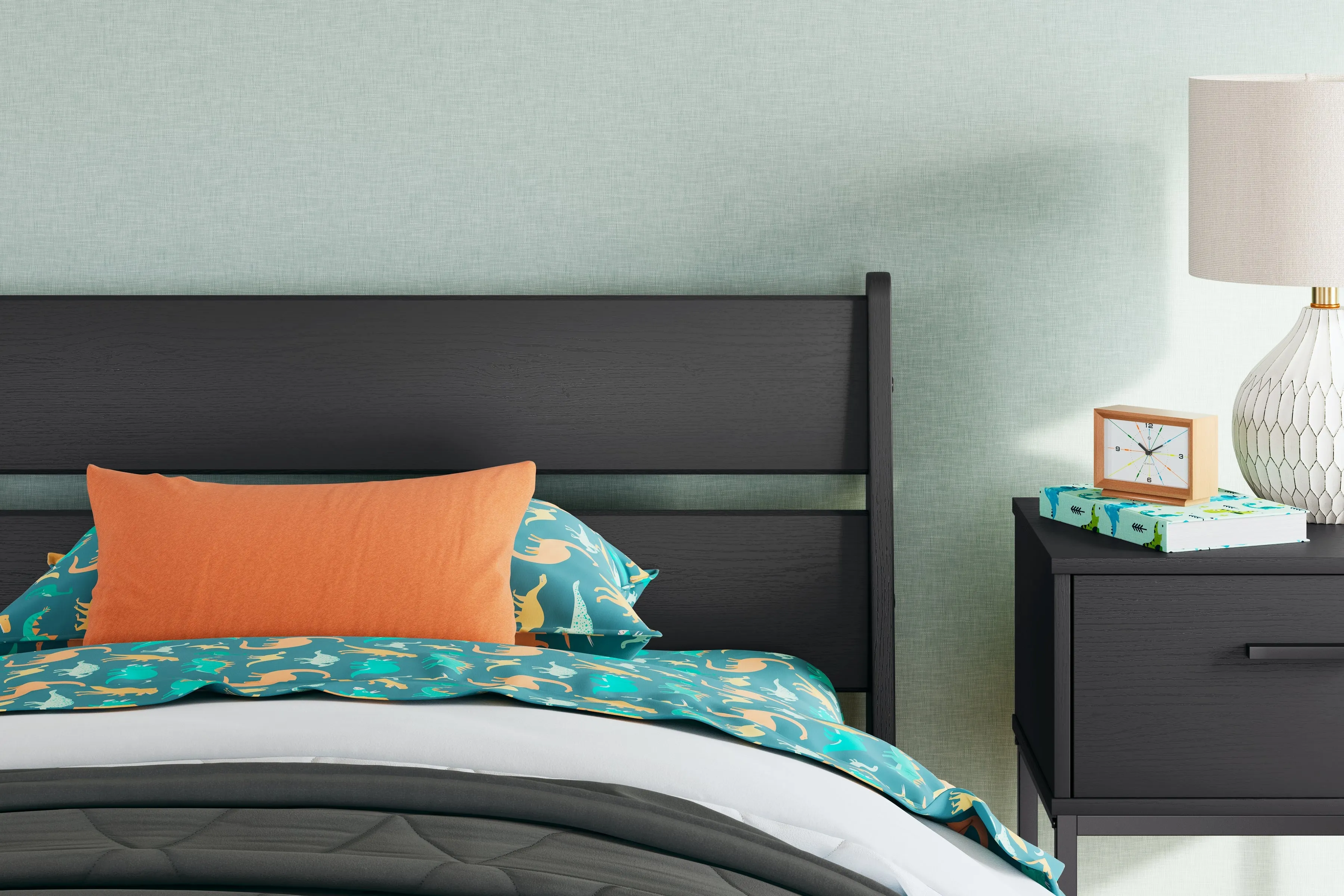 Socalle Twin Panel Platform Bed with Dresser and 2 Nightstands in Black
