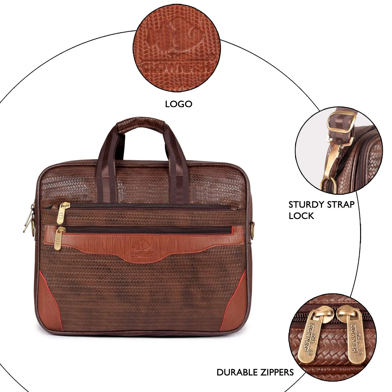 The Clownfish Mat Series 15.6 inch Laptop Briefcase - Lightweight, Durable | 15.6 inch Capacity | Chestnut Brown