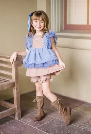 Tiny Acorns Wheat and Slate Embroidered Tunic and Shortie Set