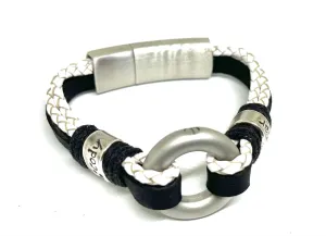 White Braided & Black Flat Leather Memorial Urn Bracelet