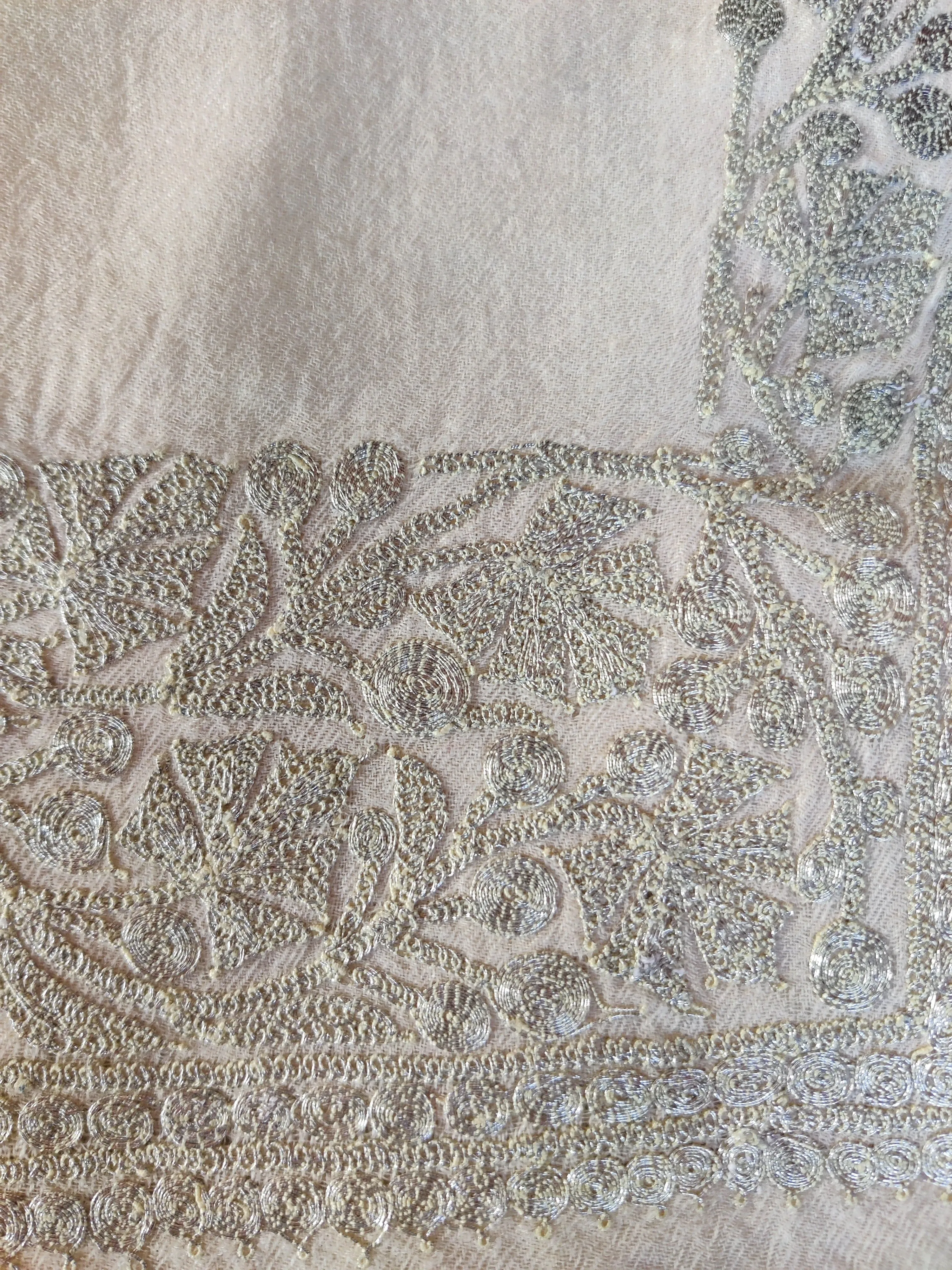 White Merino Wool Scarf with Tilla Embroidered Border