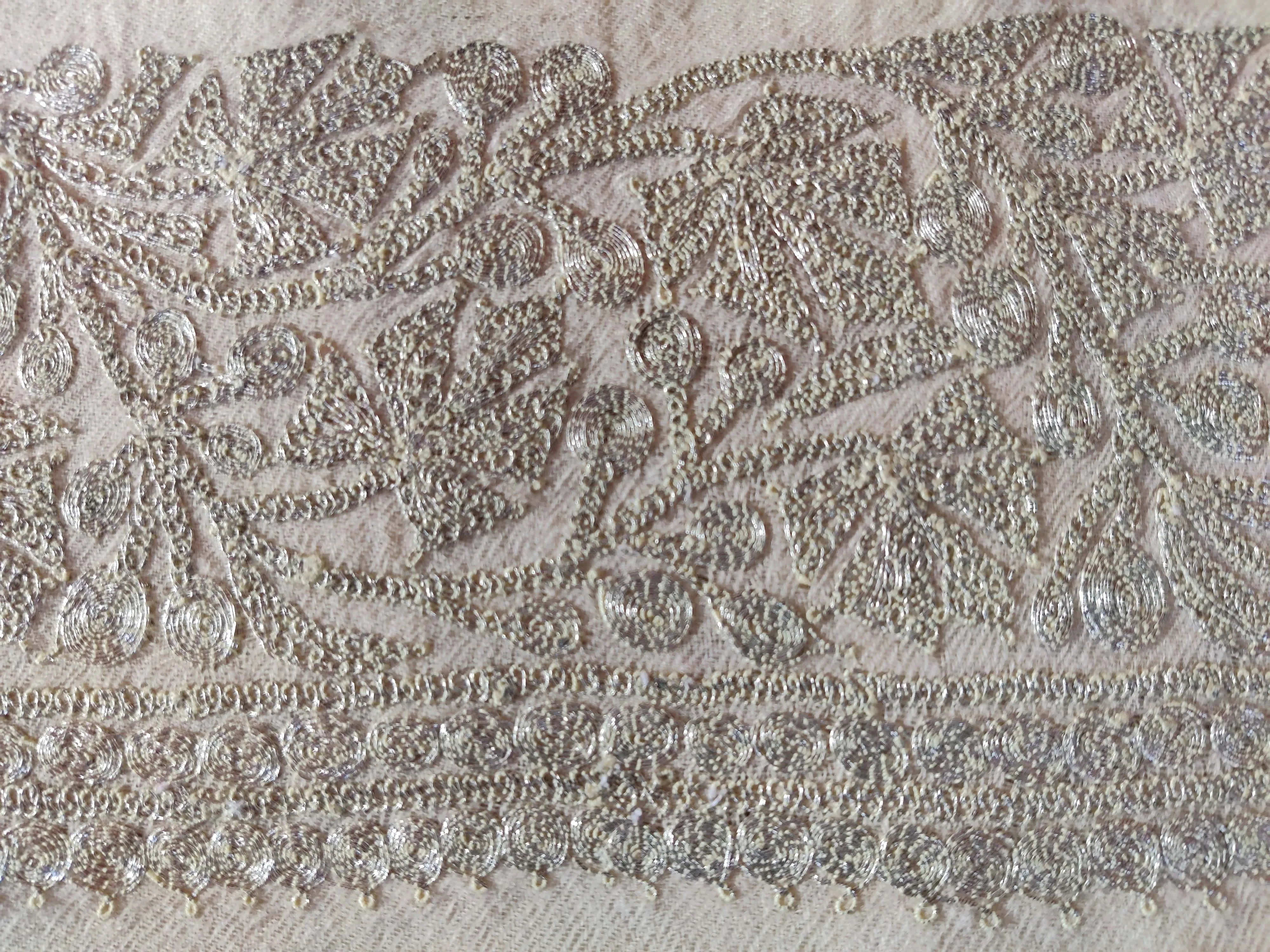 White Merino Wool Scarf with Tilla Embroidered Border