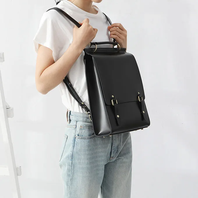 Womens Black Leather Rucksack Stylish Laptop Backpacks