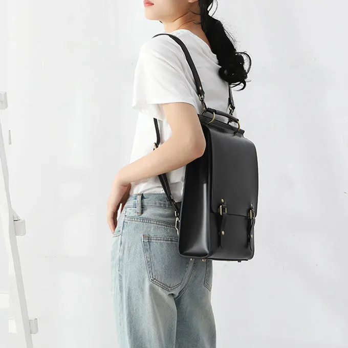 Womens Black Leather Rucksack Stylish Laptop Backpacks