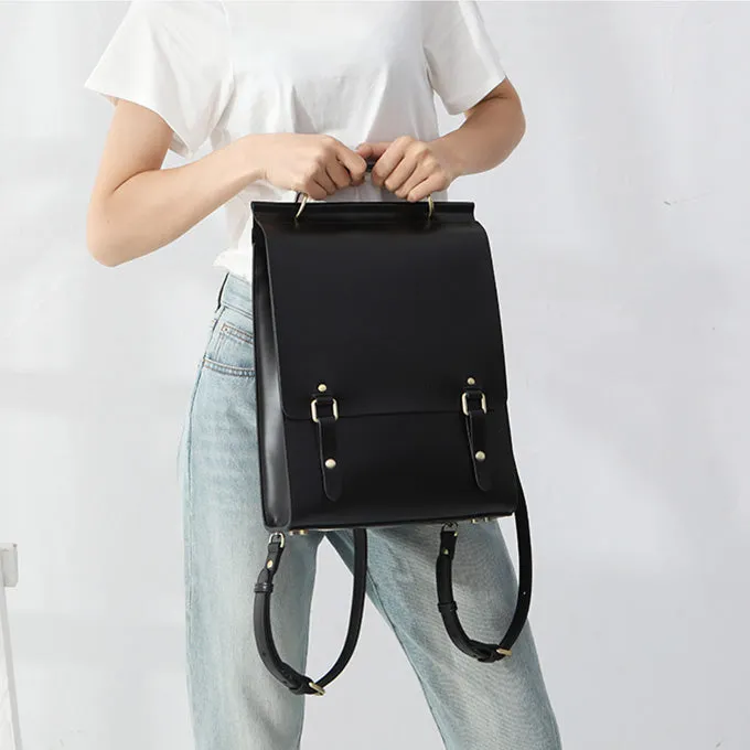 Womens Black Leather Rucksack Stylish Laptop Backpacks