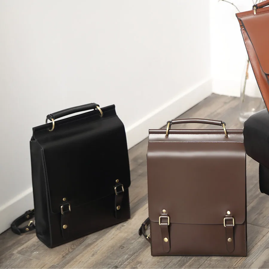 Womens Black Leather Rucksack Stylish Laptop Backpacks