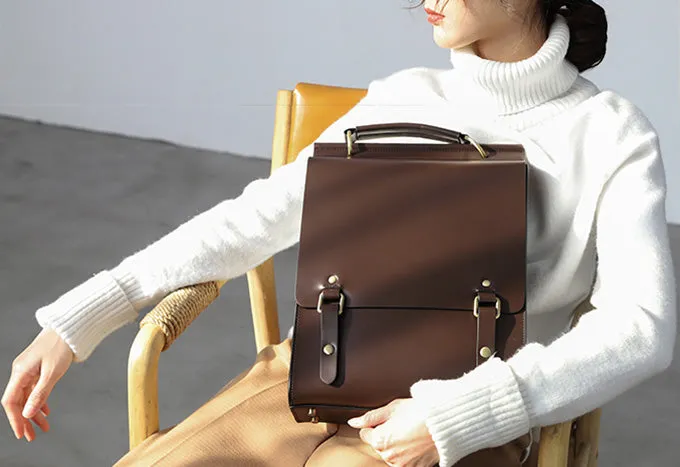 Womens Black Leather Rucksack Stylish Laptop Backpacks