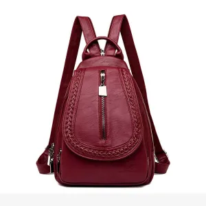 Women's Soft Leather Woven Backpack