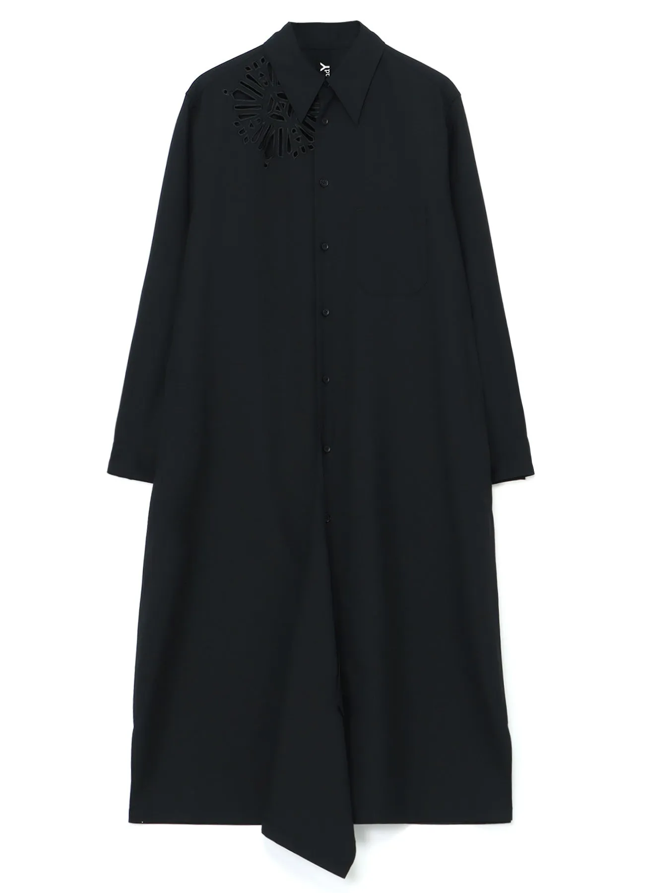 WOOL POLYESTER GABARDINE LEFT FRONT DRAPED DRESS SHIRT
