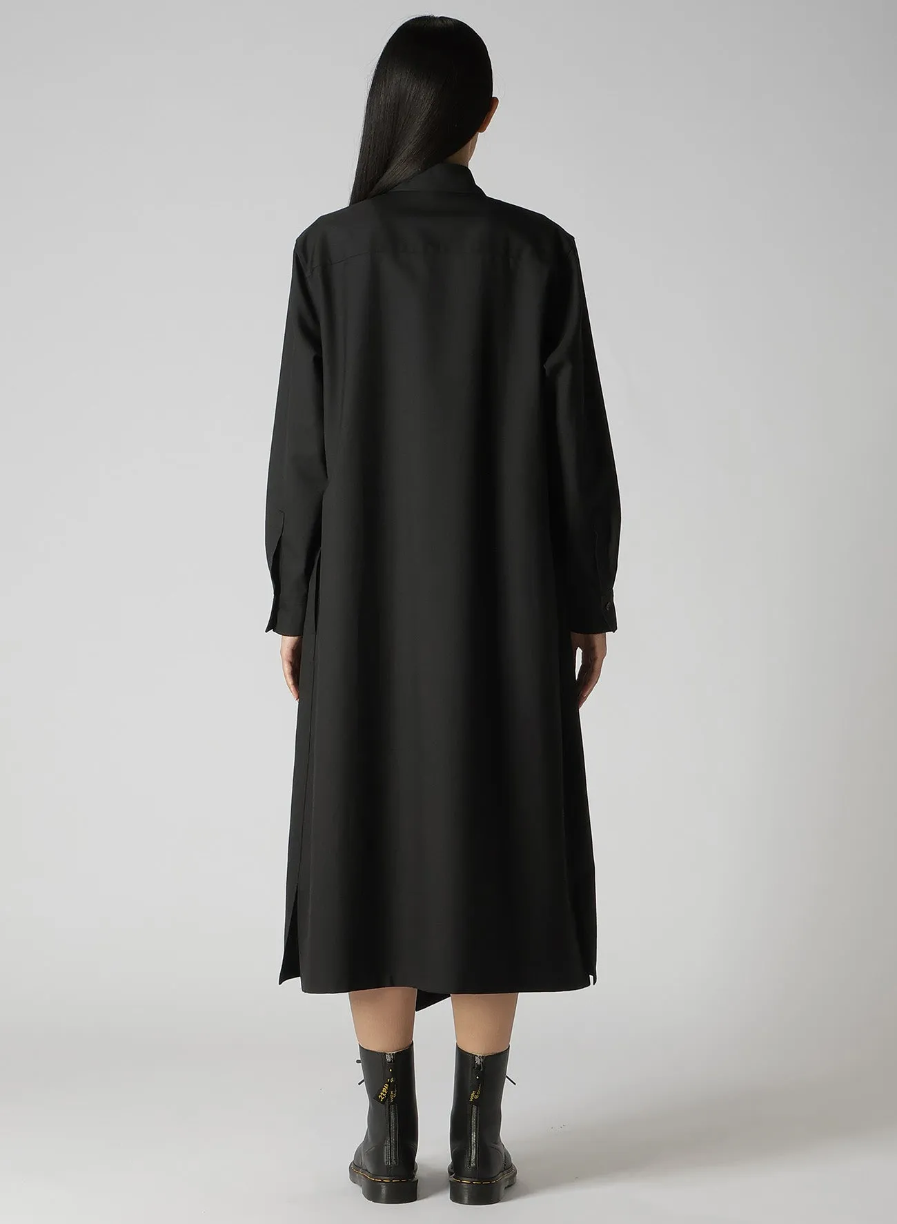 WOOL POLYESTER GABARDINE LEFT FRONT DRAPED DRESS SHIRT