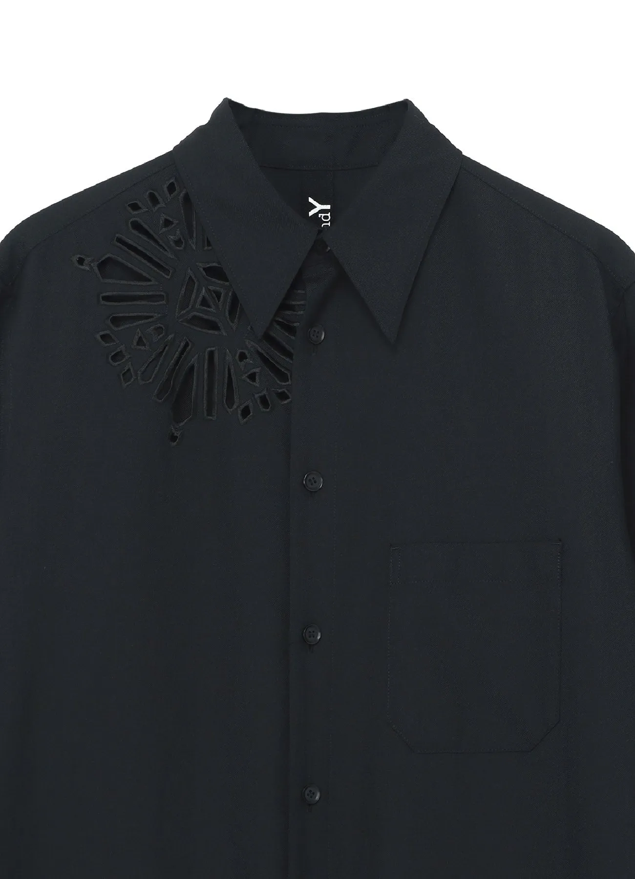 WOOL POLYESTER GABARDINE LEFT FRONT DRAPED DRESS SHIRT