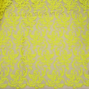 Yellow Arabesque Embroidered Tulle Fabric