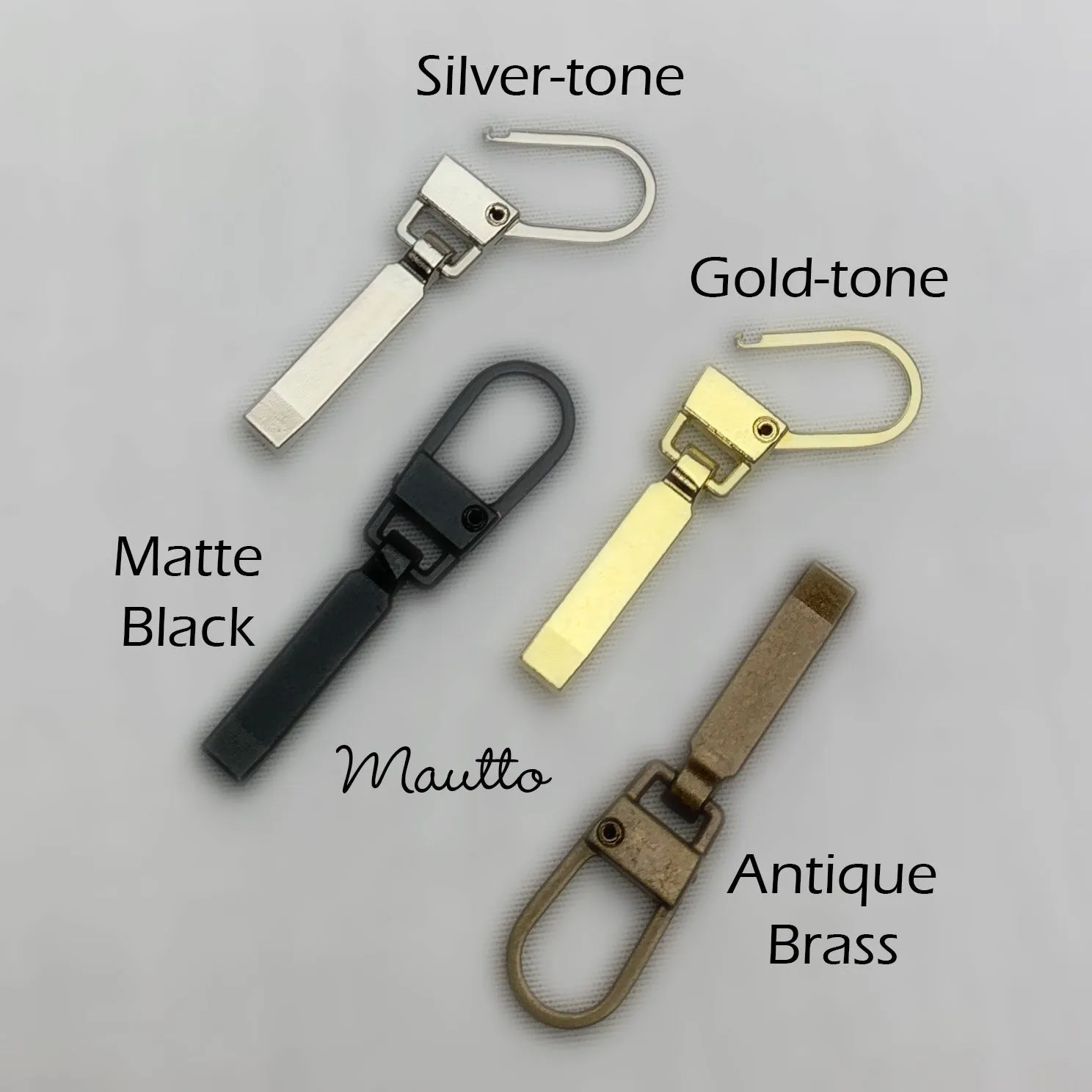 Zipper Pull (Pull-tab) Simple Replacement - Silver-tone, Matte Black, Gold-tone or Antique Brass - for Zipper Repair